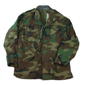 Army Cold Weather‎ Field Jacket Mens Medium Long Woodland Camo US Army Hooded